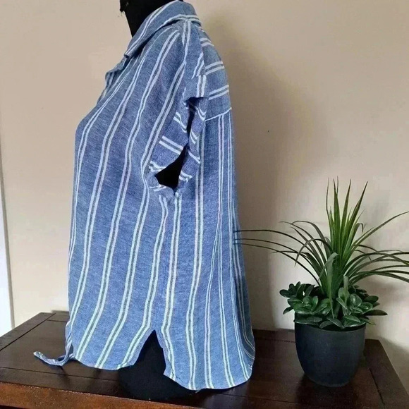 ❤️ Jachs Girlfriend Short Sleeved Linen Blend Blouse XS Striped Lightweight Top - Picture 2 of 14